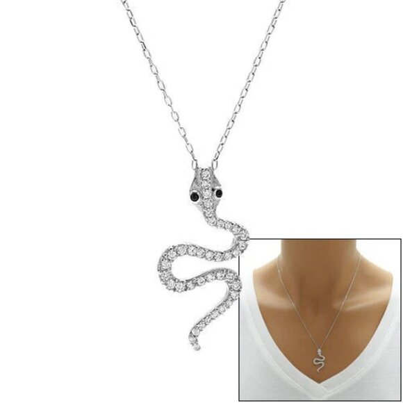 AMAZING STERLING SILVER SNAKE PENDANT NECKLACE WITH RADIANT CZS - Picture 1 of 3